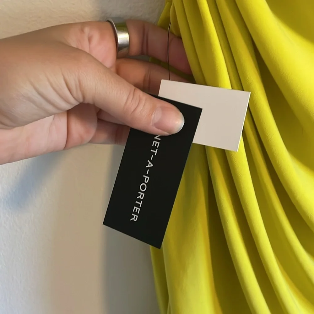 Norma Kamali‎ Diana To Knee One Shoulder Ruched Dress XL Buttermilk Yellow NWT - Picture 10 of 10